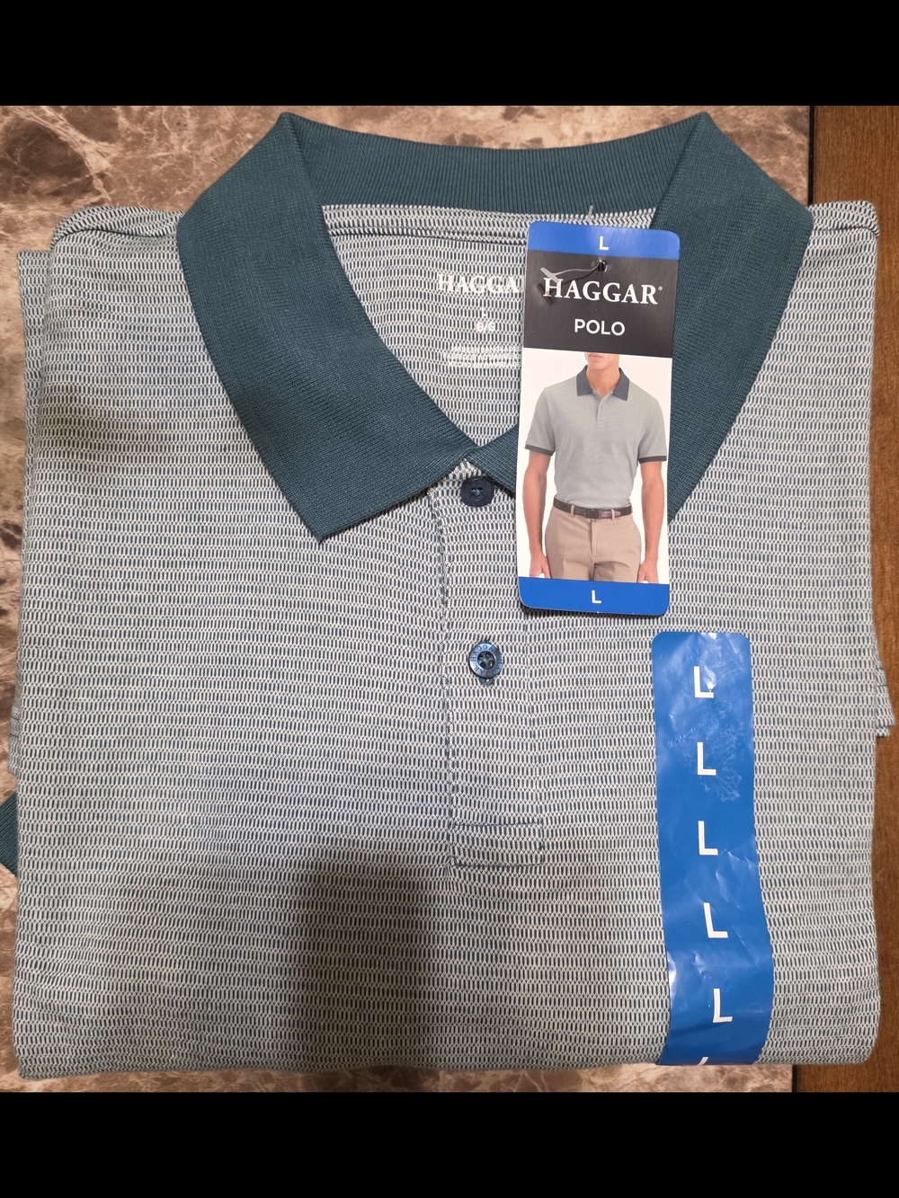 Haggar Men's Light Green Polo with Dark Green Collar